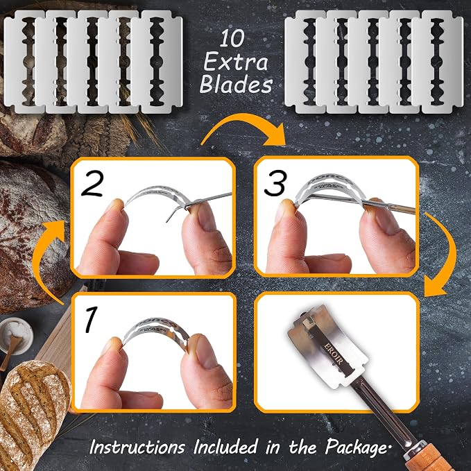 EROIR Bread Lame Dough Scoring Tool, 10 Blades and Protective Leather Cover for Sourdough Breads