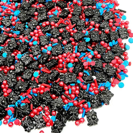 Spider Sprinkles Edible Red And Blue Jimmies Pearls Mix Themed Birthday Sprinkles for Cake Decorating Baking Cake Cookie Cupcake Birthday,Children's Party Supplies