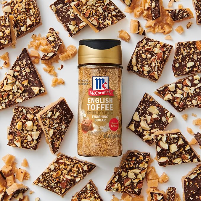 McCormick Finishing Sugar, English Toffee, Limited Edition, Rich & Buttery Sweetness for Hot Chocolate, Cookies, Cake, Pie, Cocktails, and More, 3.7 oz