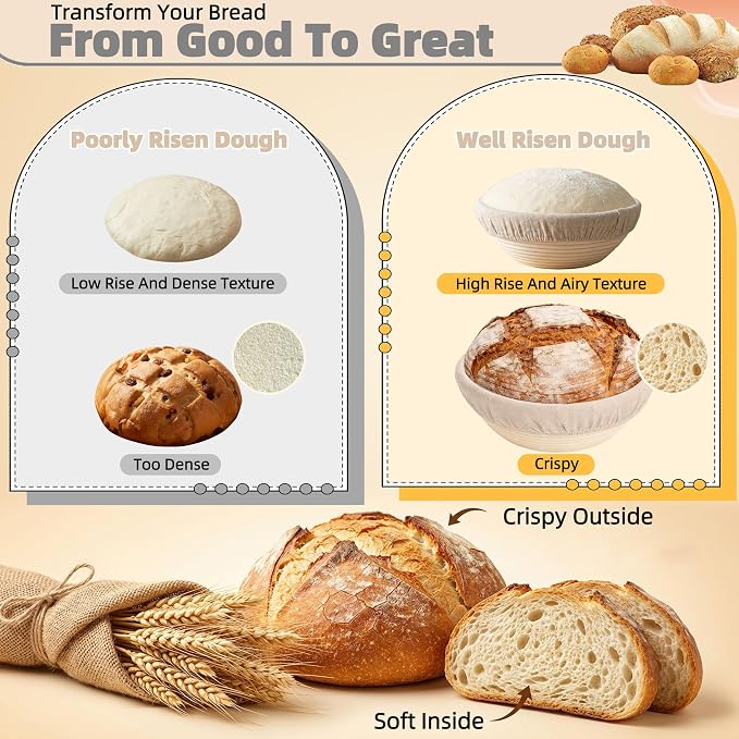 LOCONHA Sourdough Starter Kit, Sourdough Bread Baking Supplies Making Tools， Includes Round & Oval Banneton Bread Proofing Basket, Sling, Jar, Whisk, Scrapers, Stencils & Bag