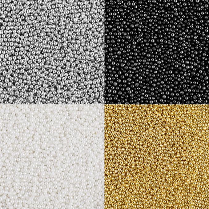 Nonpareils Sprinkles for Cake Decorating, 8oz 2mm Pearl Sprinkles Edible, Gold White Silver Black Sugar for Cookies Cake Cupcake Baking Toppings