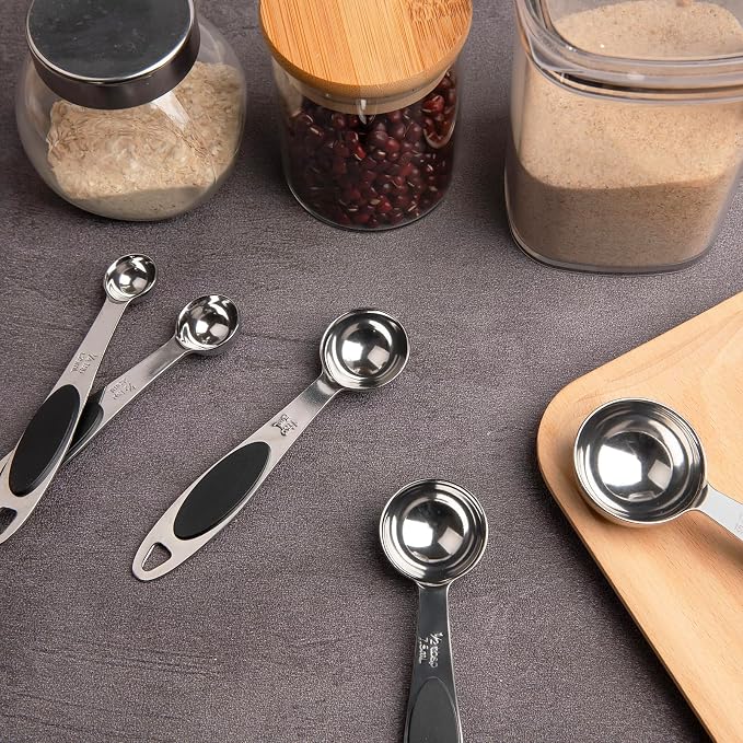 Magnetic Measuring Spoons Set Stainless Steel Measuring Spoons,Tablespoon Measuring Spoon for Dry and Liquid Ingredients (5, Black)