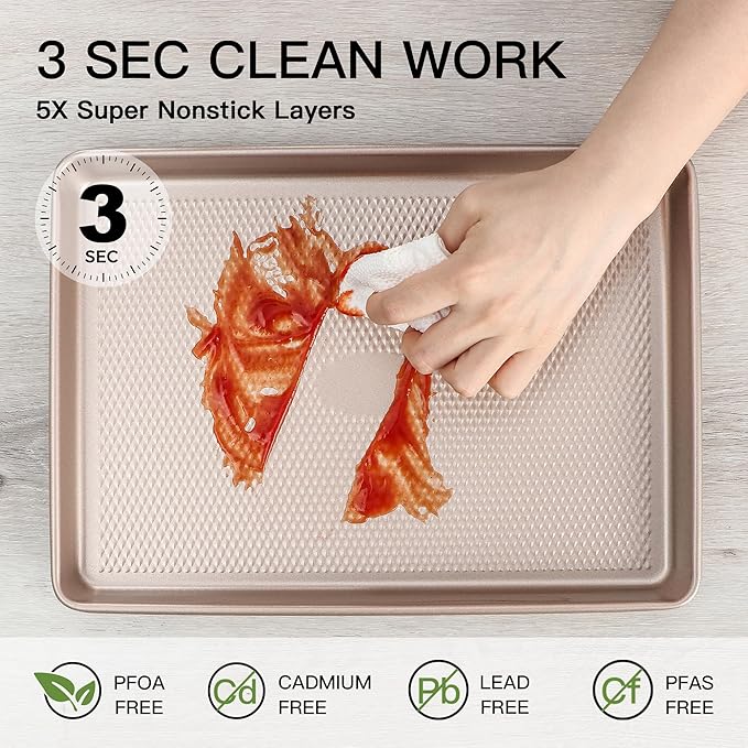 HONGBAKE 2 Pack Jelly Roll Pan 15x10, Commercial Cookie Sheets for Baking with Diamond Texture Surface, 57% Thicker Carbon Steel Baking Sheet for Oven, Nonstick Cooking Tray