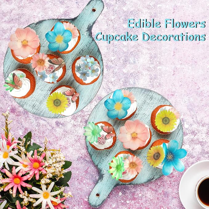 56 Pcs Edible Flowers Cake Topper Cupcake Toppers Decorations Wafer Paper Pink Cherry Blossom Flowers Wedding Themed Party Birthday Cake Decoration