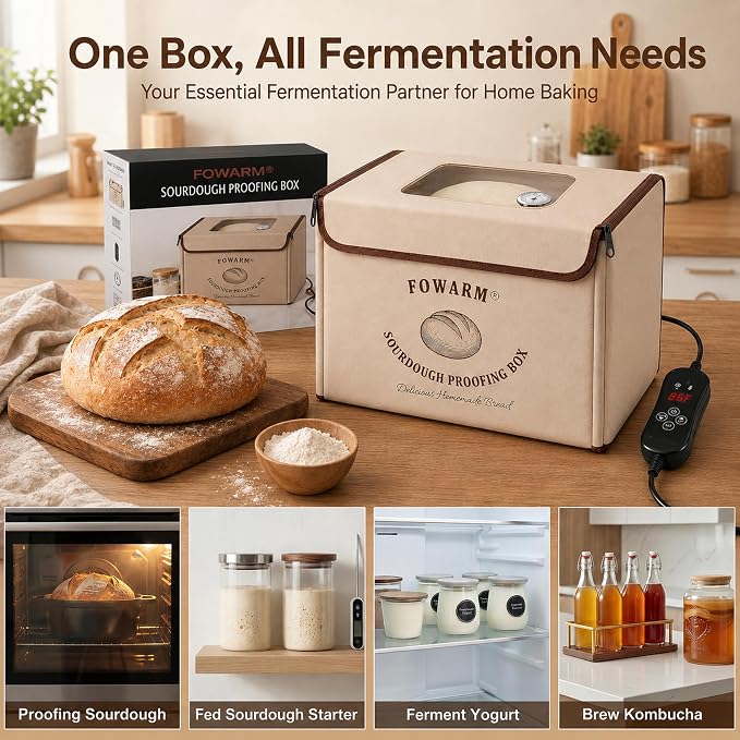 Folding Bread Proofing Box Dough Proofer Sourdough Starter Warmer with 32–108℉ Precision Temperature Control 24H Timer 3-Sided Heating Humidity Monitor 15.7×11.8×11.8in 65W
