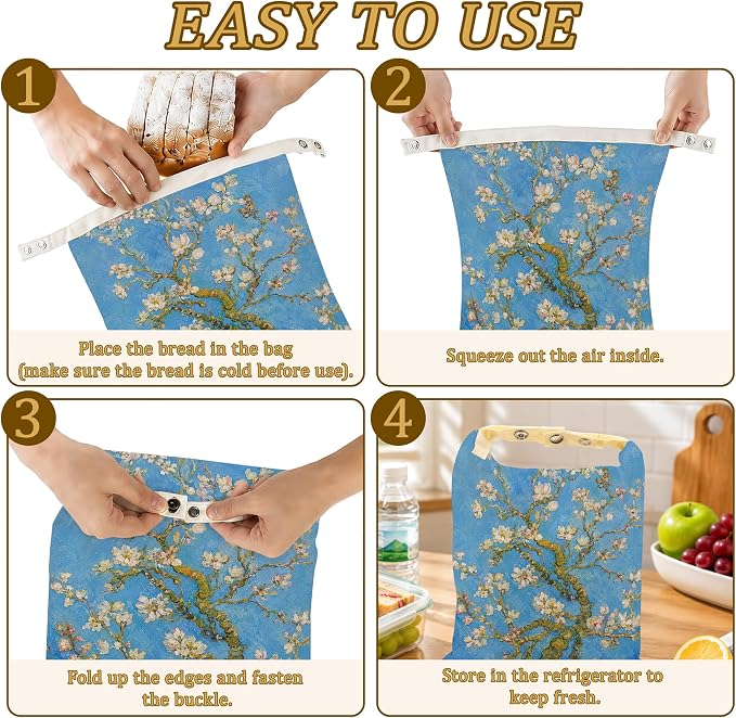 Blossoming Almond Tree Bread Bags for Homemade Bread, 2 Pack Linen and Beeswax Sourdough Storage Bags, Reusable Keeper, Keeps Breads Fresh Longer, Gifts for Bakers