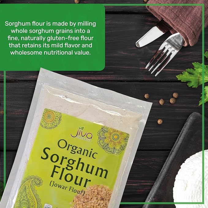 Jiva Organics Organic Sorghum Flour 2 Pound Bag - Jowar Flour, 100% Natural & Non-GMO