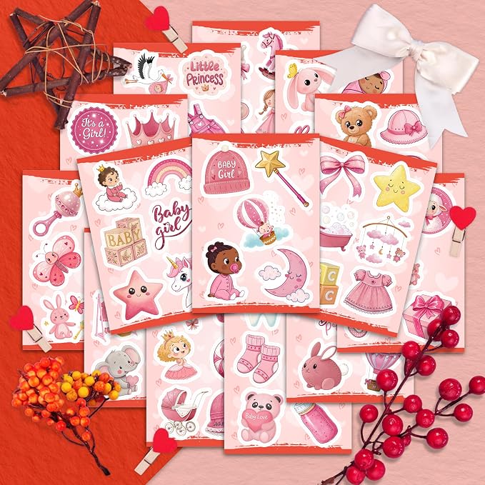 100Pcs Baby Girl Stickers for Shower, Scrapbooking - Newborn Stickers - Baby Girl Shower Party Supplies & Decoration, Gifts