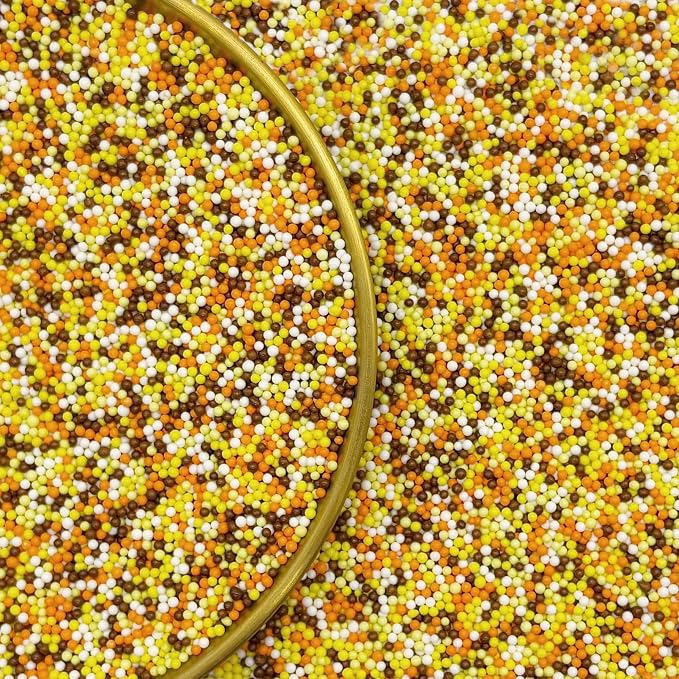 Edible Brown & Orange & Yellow & White Sprinkles Candy 2mm Mini Pearls Cake Decorations Cupcake Toppers Cookie Decorating Perfect for Wedding Party Valentine Halloween Christmas Supplies 3OZ