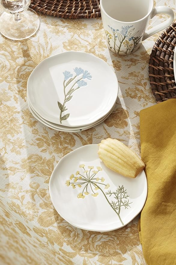 Lenox Dinnerware Set, Wildflowers Tidbit Appetizer Plates Set Of 4, Service For 4, Dessert Plates, Small Plate 6 Inch, Snack Plate, Stoneware, Dishwasher Safe, 6-Inch Diameter (Assorted, 4 Piece)