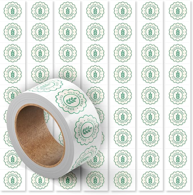 Mobiusea Creation Green Gluten Free Stickers | 500pcs Food Label Stickers for Bakery Goods | Cookie Labels & Bread Labels for Homemade Bread