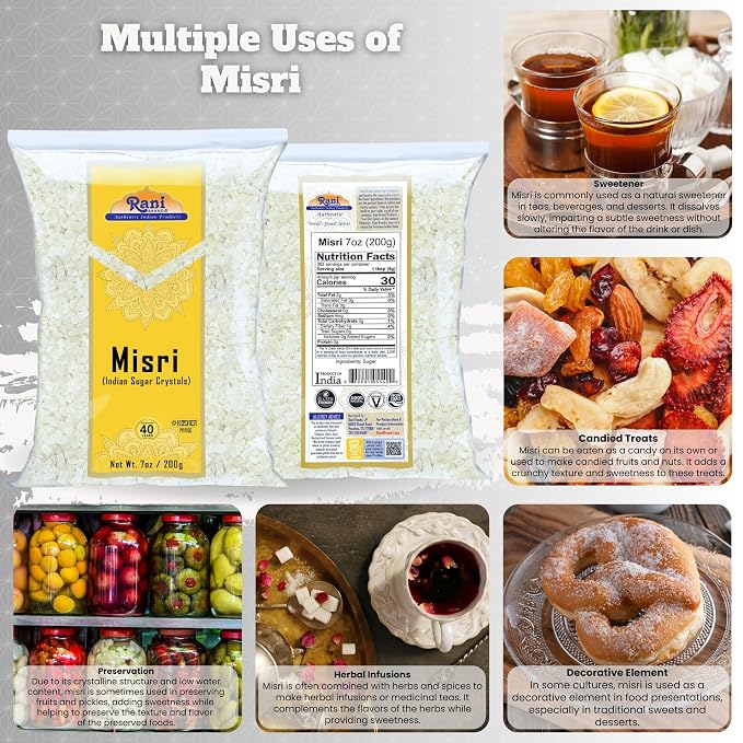 Rani Misri (Indian Sugar Crystals) 7oz (200g) ~ All Natural | Gluten Friendly | No Colors | Vegan | Kosher | Indian Origin