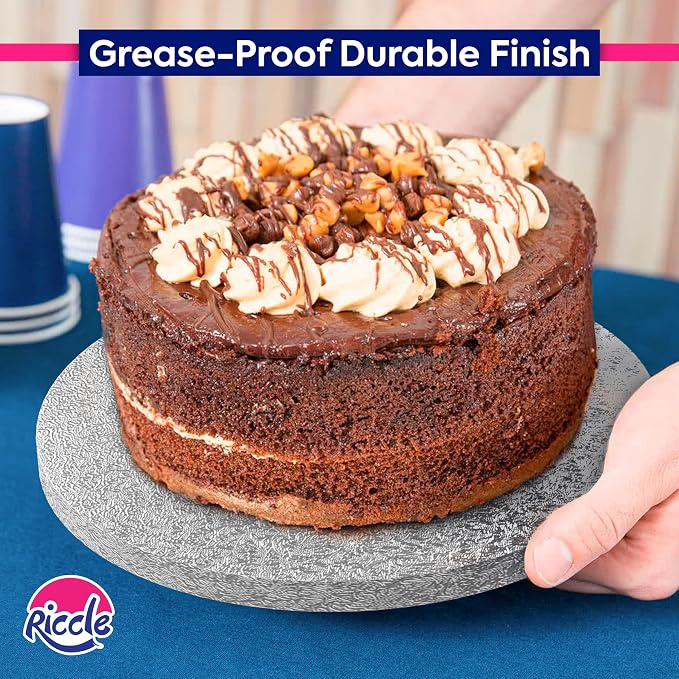 RICCLE Cake Boards - 12 Inch Cake Drum - Smooth-Edged Pack of 6 Cake Drums - Sturdy Cake Boards Round - Bend Resistant Multi-Layered Cake Base for Minimalist Displays (Silver)