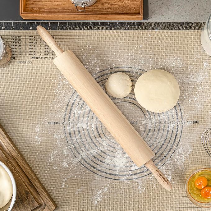 Restaurantware Wood Rolling Pin 10 Count 15 Inches Solid Wood Baking Tool, Ergonomic Dough Roller With Smooth Rotation, Beige Kitchen Pastry Tool for Professional Bakers