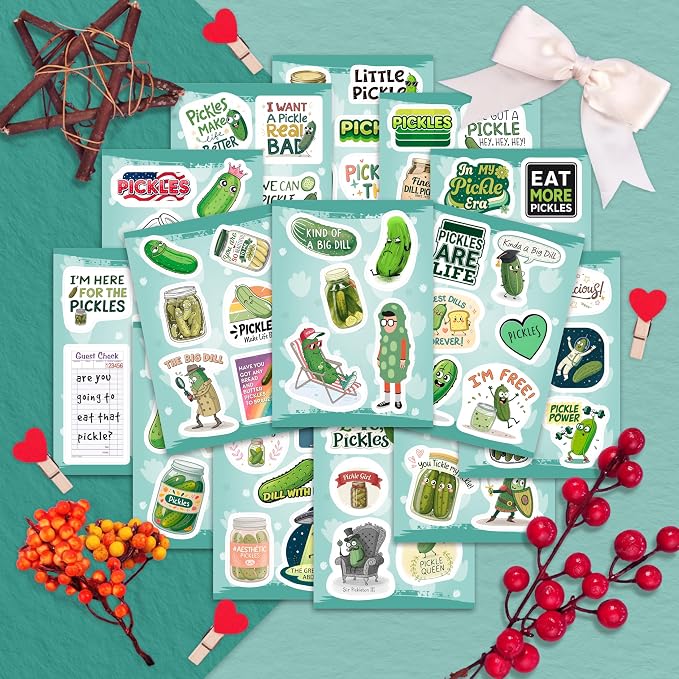 100Pcs Pickle Stickers for Water Bottle and Laptop - Pickle Party Supplies, Decorations - Food and Fun Stickers, Gifts for Women & Men