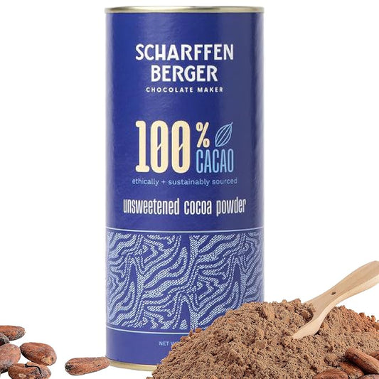 Scharffen Berger 100% Cacao Unsweetened Dark Chocolate Cocoa Powder (6 Ounce, Pack of 2) - Gluten Free, Non GMO, Natural Chocolate Powder