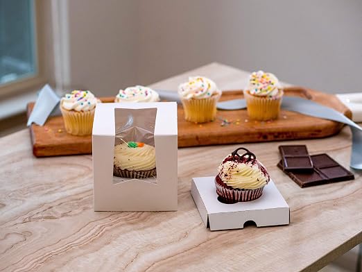 SCT White Window Bakery Box (200 Pack) 9x9x2.5, Auto Pop-up Bakery Carrier for Pies, Donuts, Pastries, White with Clear Lid, 24133
