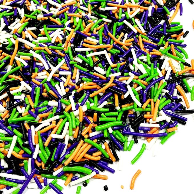 Homipooty Halloween Jimmies Sprinkles for Cake Decorating 100g/3.5oz Edible Orange, Black, Purple, Green and White Jimmies Mix for Baking, Ice Cream Toppings, Cupcakes, Cookies, Donuts