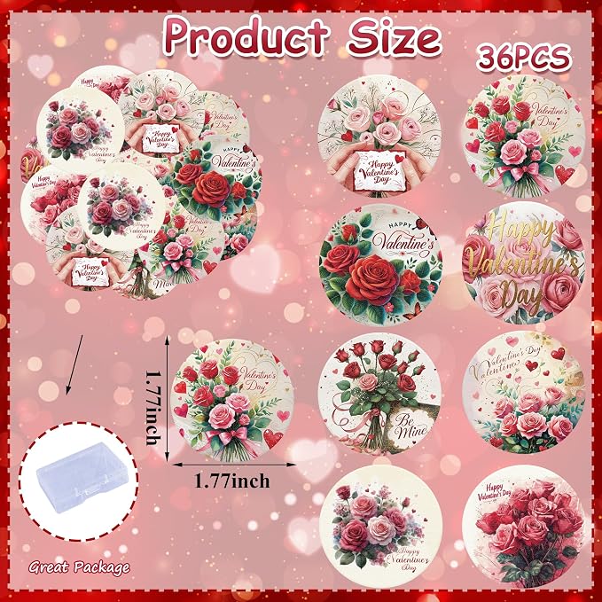 36PCS Edible Happy Valentine’s Day Cupcake Toppers Wafer Paper Roses Be Mine Kiss Me Cupcake Picks Valentine’s Cake Decor for Valentine's Day Theme Wedding Party Supplies