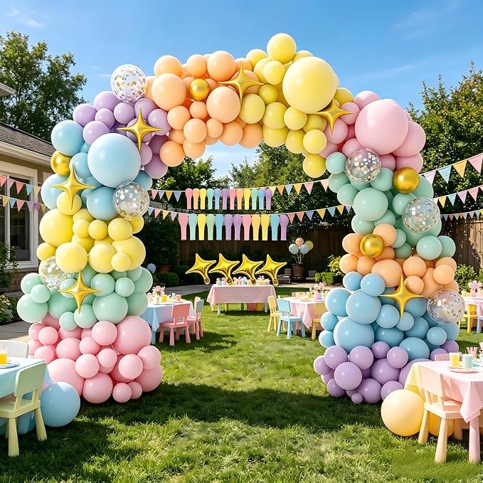 PERPAOL 146pcs Easter Pastel Rainbow Balloon Arch Garland Kit Macaron Unicorn Spring Globos Para Decoracion with Star Foil Balloon for Baby Shower Birthday Anniversary Mermaid Party Graduation