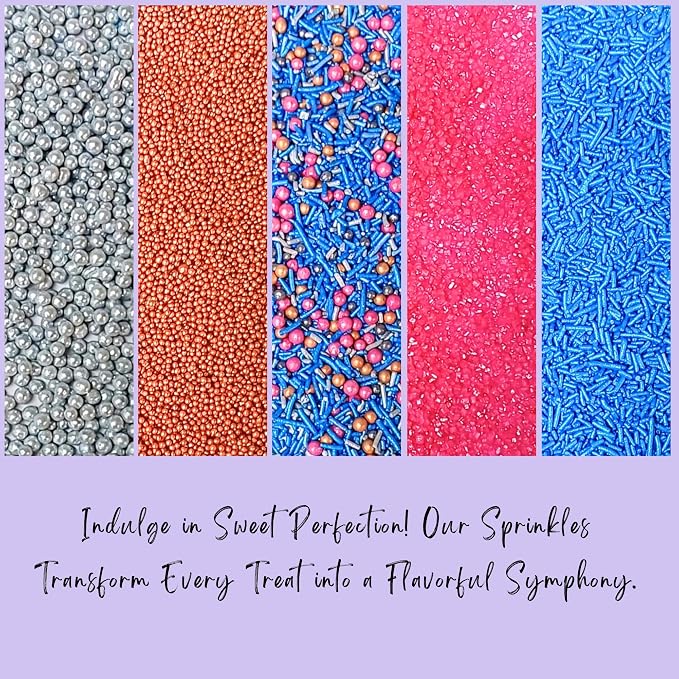 Confect Game Night Sprinkles – Mix with Copper & Silver Dragees, Bright Blue Jimmies, Rose Gold & Pink Sparkling Sugar | Vegan, Gluten-Free, Nut-Free, Soy-Free, Dairy-Free Cake & Cupcake Decorating Topping - 5oz