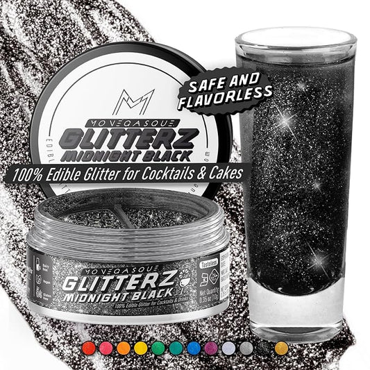 MONÉGASQUE Black Edible Glitter for Drinks 10g – Black Edible Glitter for Cakes & Cocktails – Cocktail & Drink Shimmer Powder – Cupcake Sprinkles Decorating Toppers & Cake Decorations Spray Sparkles