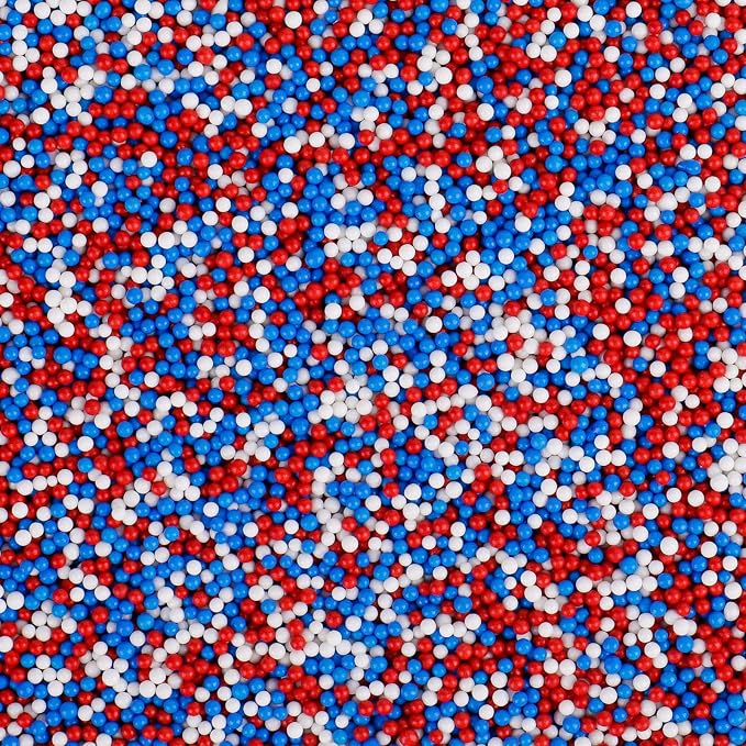 Red White and Blue Sprinkles, 2mm Patriotic Nonpareils Sprinkles for Cake Decorating, 4.6oz Mini Edible Pearls for Baking, Cupcake, Cookie, Ice Cream Toppings, 4th of July Memorial Day Party Supplies