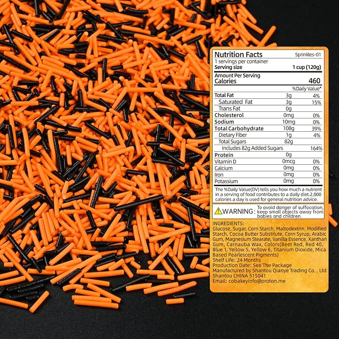 Jimmies Sprinkles for Cake Decorating, Black & Orange Sprinkles Perfect for Cupcake Toppers Wedding Party Valentines Halloween Christmas Supplies 4.23 Ounce