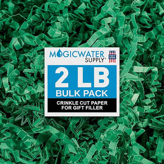 MagicWater Crinkle Cut Paper for Gift Baskets - 2LB - Green - Perfect for Shredded Paper Filler, Basket Filler, Gift Boxes, Bridesmaid Gifts, Christmas Stuffers & More – Ideal for All Occasions