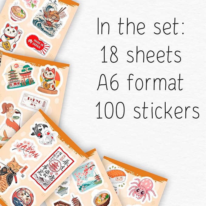 100Pcs Japanese Stickers, Japan Stickers for Scrapbooking - Japan Party Decorations - Japanese Gifts - Gift for Women & Men