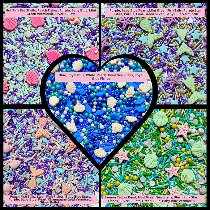 DecoratingConfect Under the Sea Sprinkle Mix Set – Starfish, Shell & Fishes -5 Assorted Pastel Blends for Cake, Cupcake & Cookie Decorating – Ocean-Themed Edible Decorations -Vegan, Gluten-Free, Nut-Free, Soy-Free, Dairy-Free, Palm Oil-Free -5 Oz