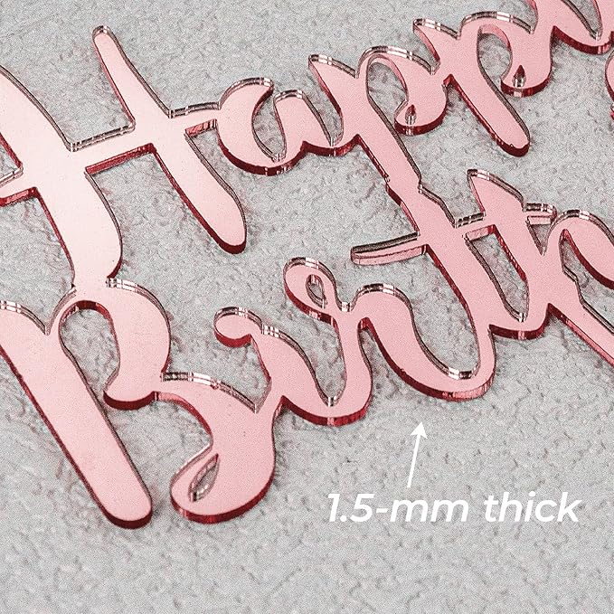 6-Pack Acrylic Birthday Cake Toppers, Mirror Pink Happy Birthday Sign for Cake Decorations