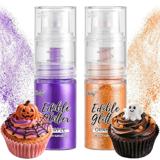 Halloween Edible Glitter Spray, Purple & Orange Edible Glitter for Cocktails, Cobakey Luster Dust Edible for Cake Decorating, Drinks, Baking, Chocolate, Strawberrie 5g/2 Bottles