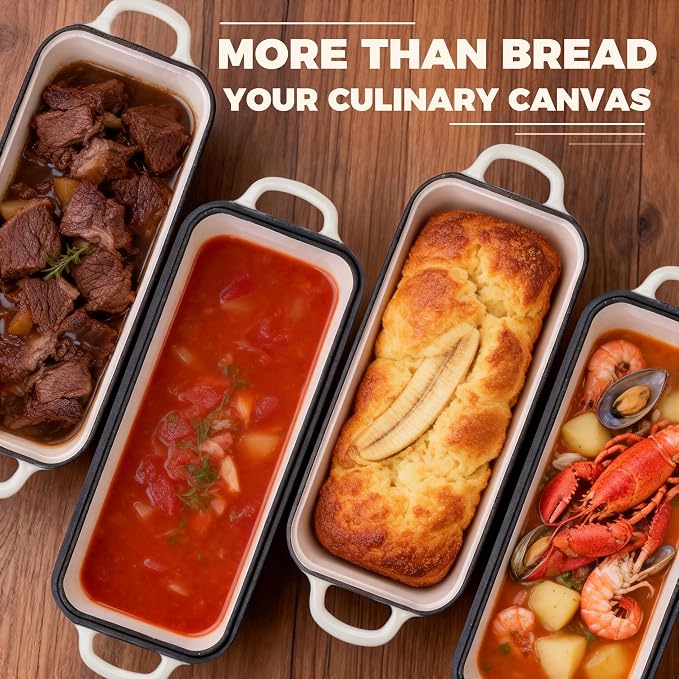 11x5 Inch Cast Iron Bread Loaf Pan With Lid, 5.8 Qt Large Loaf Pan for Sourdough Bread Baking, Heavy Duty Dutch Oven Bread Pan For a Crispy Crust, White