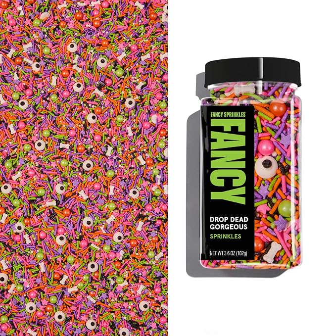 Fancy Sprinkles Drop Dead Gorgeous Sprinkles | Candy Eyeballs & Bone Shaped Candy | Neon Halloween Jimmies & Nonpareils | Halloween Cake, Cupcake & Cookie Decorating | 1 Pack (0.5c)