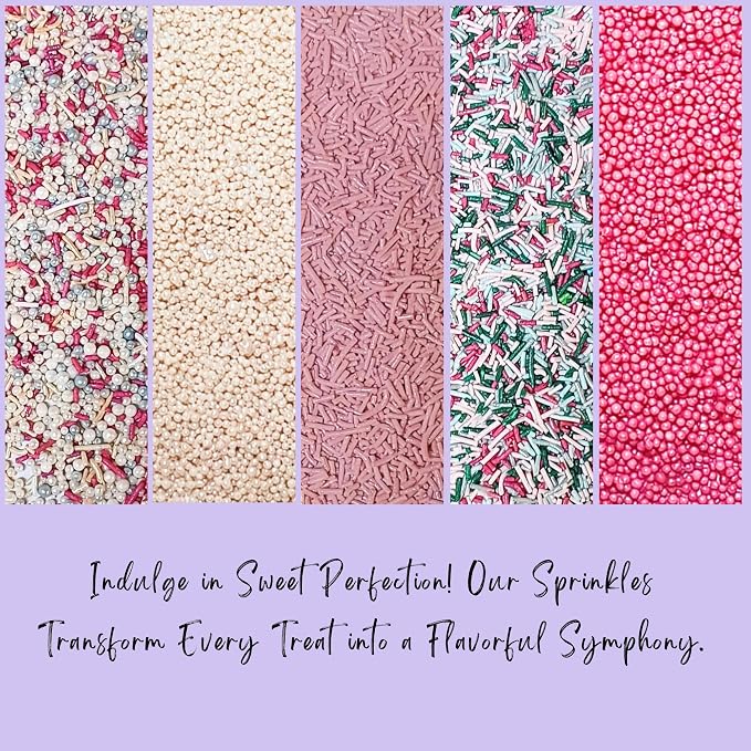 Confect Edible Sprinkles – Blush Pink, White & Silver Dragees with Baby Blue, Green, Teal Jimmies, Fuschia | Vegan, Gluten-Free, Nut-Free, Soy-Free, Dairy-Free Cake & Cupcake Decorating Mix - 5 Oz