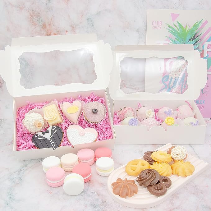 20pcs 8x5x2 Inch White Bakery Boxes Cookie Boxes with Window Treat Boxes Dessert boxes for Cookie,Pastry,Macaron,Donut,Muffins,Chocolate,Cupcake and Candy Gift Giving