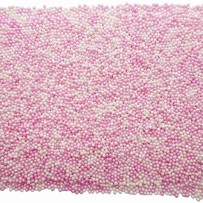 SE Si&Moos Nonpareil Sprinkles, 2mm Pink and White Mini Edible Pearls Baby Pink and White Sprinkles for Cake Decorating Halloween Cookie Decorations Wedding Baby Shower Party Christmas Holiday Supplies 3.5 OZ