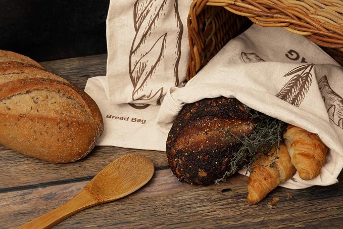 Reusable Bread Bags for Homemade Bread - 100% Organic Linen - 2 Large and 2 Extra Large Reusable Cloth Storage Bags with Drawstring for Sourdough and Baguette - Ideal Gift for Bakers