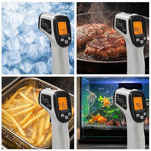 Infrared Thermometer Gun, Digital Laser Temperature Gun -58°F to 1022°F, Adjustable Emissivity, LCD Backlight, MAX/MIN Display, Non-Contact Thermometer for Pizza Oven, BBQ, HVAC, Griddle
