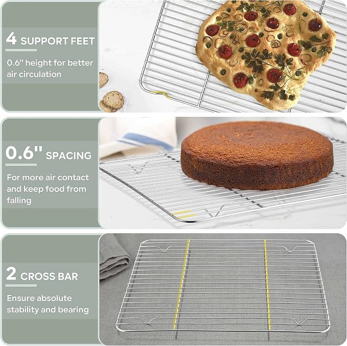 Herogo 4 Pack Small Cooling Racks, 8.6” x 6.3” Cookie Cooling Baking Racks | Stainless Steel, Dishwasher Safe, Fit Toaster Oven Pan, Mini Cookie Cooling Rack for Roasting Grilling