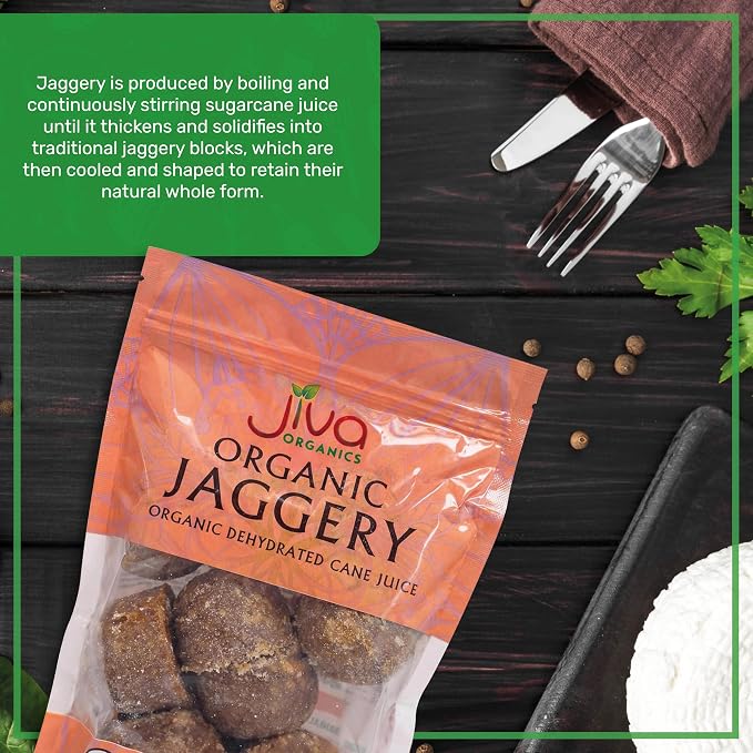 Jiva Organics Jaggery Whole 1 LB (454g) | Cone Shapes - Gur, Panela | Unrefined Natural Cane Sugar | No Chemicals, No Preservatives