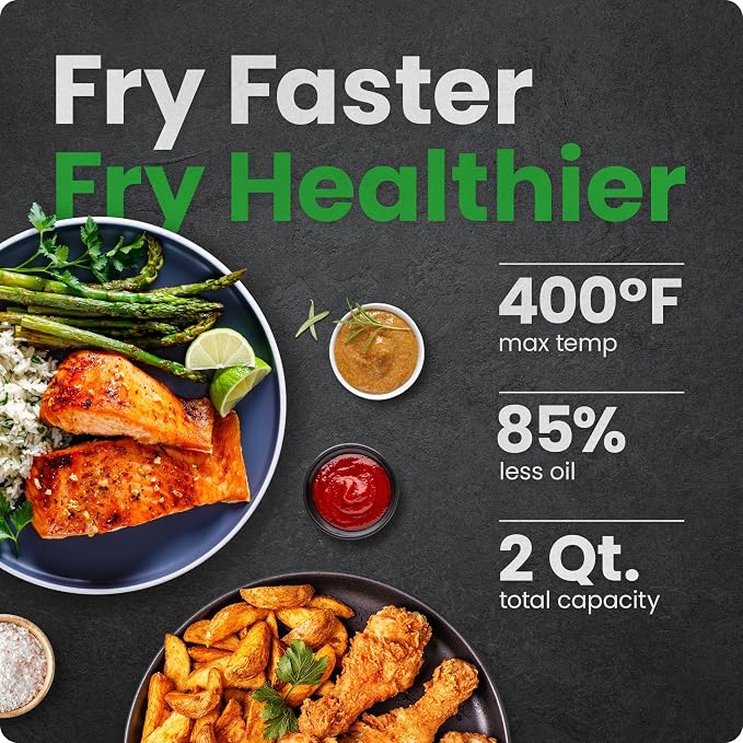 CHEFMAN 2 Qt Mini Air Fryer – Digital Space-Saving Compact Air Fryer with Nonstick and Dishwasher Safe Basket, Quick & Easy Meals in Minutes, Features Digital Timer and Shake Reminder – Black