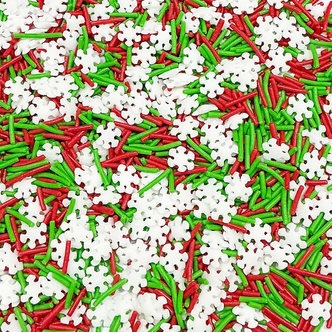 Homipooty Christmas Sprinkles for Cake Decorating 85g/2.99oz Mix of Red and Green Holiday Sprinkles with White Snowflakes Jimmies Decorative Christmas Dessert
