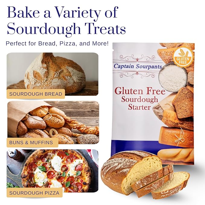 Gluten Free Sourdough Starter - 100+ Year Old Dehydrated Heirloom Style Sourdough Starter Kit for Sourdough Bread, Pizza, Buns, Pancakes, Muffins | Easy to Use | Beginner Friendly