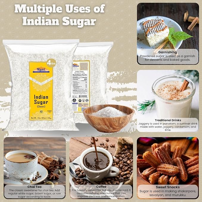 Rani Indian Sugar Khand (Khandsari) 64oz (4lbs) 1.81kg Bulk ~ All Natural | Gluten Friendly | Vegan | NON-GMO | Kosher | Indian Origin