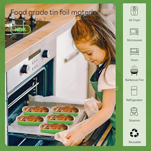 NPLUX 50 PACK Mini Cake Pans with Lids and Spoons, Rectangular Aluminum Foil Bread Pan, Mini Loaf Pans and Food Containers with Lids for Graduation Gifts Party Favors(Grass Green, 6.8oz)