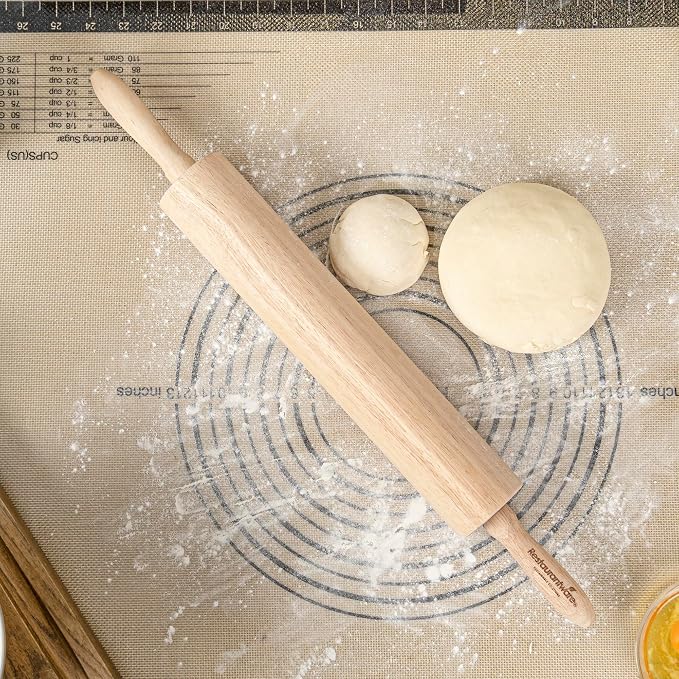 Restaurantware Wood Rolling Pin 1 Count 13 Inches Solid Wood Baking Tool, Ergonomic Dough Roller With Smooth Rotation, Beige Kitchen Pastry Tool for Professional Bakers