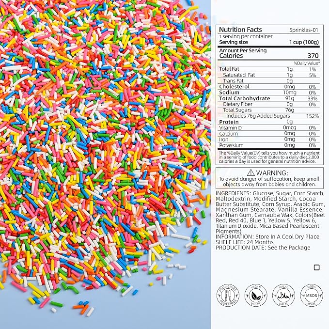 Bayep Jimmies Sprinkles for Cake Decorating Rainbow Sprinkles for Ice Cream, Cookies, Baking, Cupcake Topper Colorful Sugar Perfect for Birthday Party Christmas Holiday Supplies 3.52 Ounce