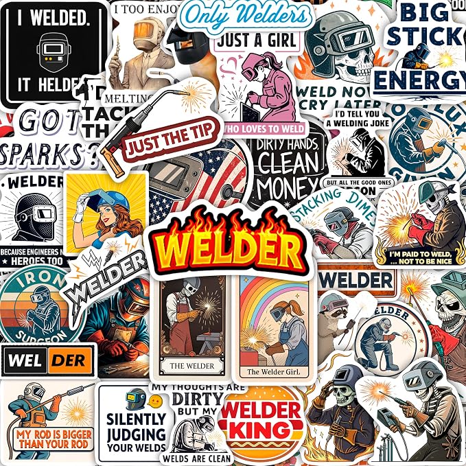 100Pcs Welder Stickers for Helmets, Water Bottles, Laptop - Welding Stickers for Hard Hats - Welder Gifts, Party Supplies & Decorations - Gift for Women & Men